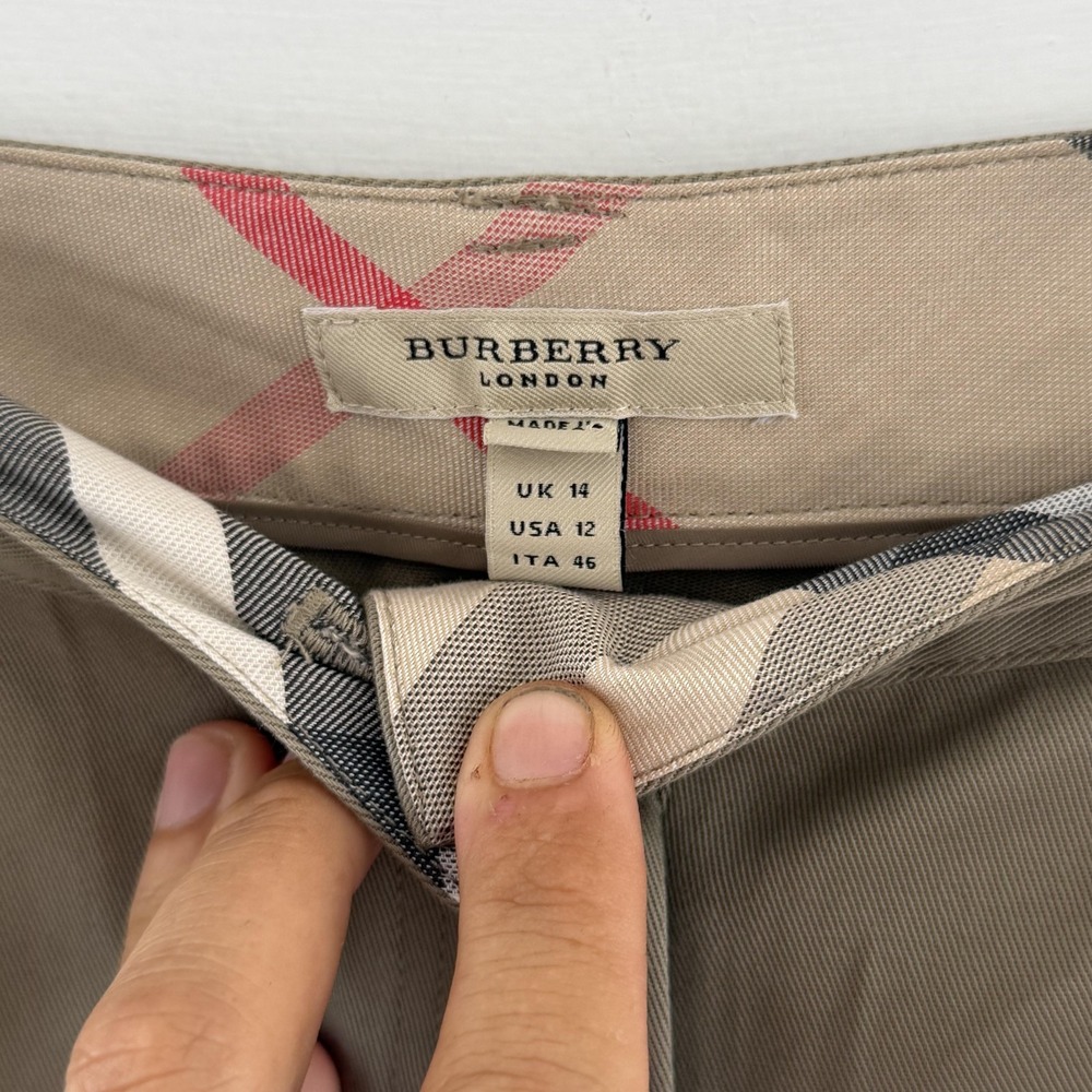 Burberry London Pants Womens 12 Beige Cotton Stretch Chino Bootcut Work Tan - Picture 6 of 16